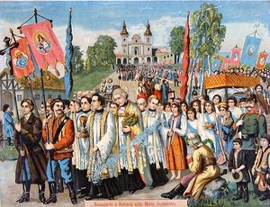 Pilgrimsfärd till Jungfru Marias ära (färg litho)