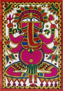 Gud Ganesh med elefanthuvud (olja på duk) av School Indian