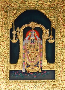 Gud Tirupati Balaji i miniatyr Panting på papper med guldprägling av School Indian
