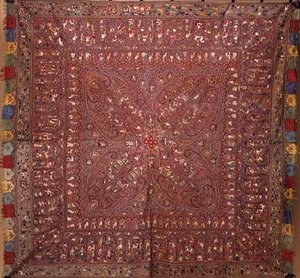 Indisk sjal (bitad ull, handbroderad i siden)