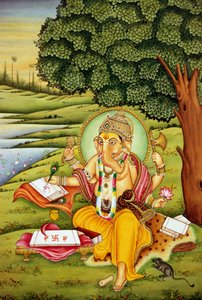 Lord Ganesh Ganpati Miniatyrmålning på papper av School Indian