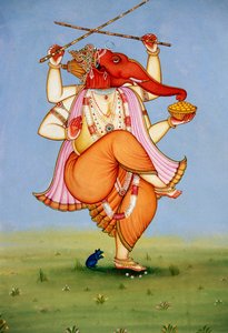 Lord Ganesh Ganpati Miniatyrmålning på papper av School Indian