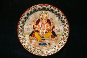 Lord Ganesh Ganpati Miniatyrmålning på papper av School Indian