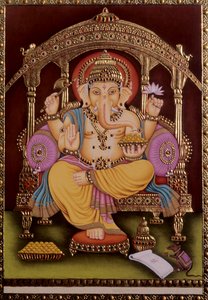 Lord Ganesh Ganpati Miniatyrmålning på papper med guldprägling av School Indian
