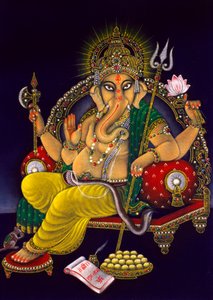 Lord Ganesha Ganpati målning på sammet av School Indian