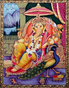 Lord Ganesha Ganpati i miniatyrmålning på papper av School Indian