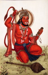 Lord Hanuman miniatyrmålning på elfenben av School Indian