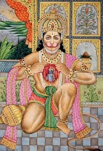 Lord Hanuman Miniatyrmålning på papper av School Indian