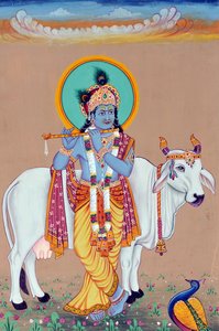 Miniatyrmålning av Gud Krishna av School Indian