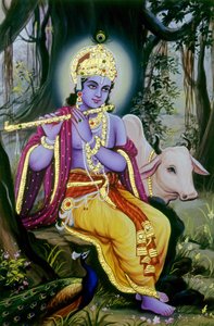 Miniatyrmålning av Lord Krishna, Indien av School Indian