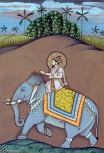 Miniatyrmålning av mogulkejsaren Shah Jahan sittande på elefant av School Indian
