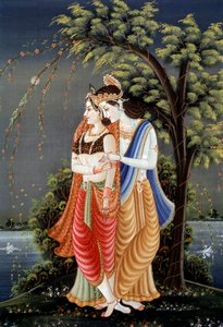Miniatyrmålning av Radha Krishna, Indien