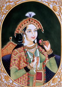 Miniatyrmålning på papper av prinsessan Mumtaz Mahal, hustru till mogulkejsaren Shah Jahan av School Indian