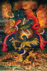 Miniatyr av målning av Ganesh Ganpati Gud på papper av School Indian