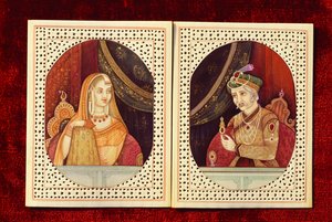 Mughalkejsaren Akbar  elfenbensmålning från Jodhabai av School Indian