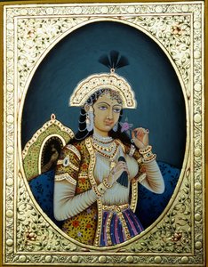 Mughal Princess Mumtaz Mahal Miniatyrmålning på papper av School Indian