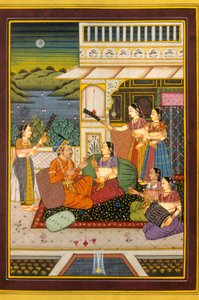 Mughul miniatyrmålning, kärleksscener, Indien av School Indian