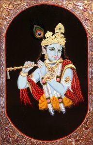 Målning av guden Krishna, Indien av School Indian