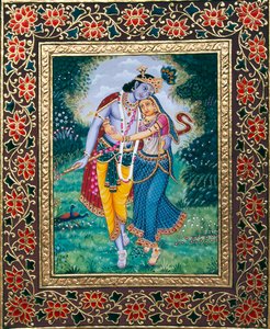 Radha Krishna Miniatyrmålning på papper av School Indian