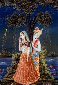 Radha Krishna miniatyrmålningar av School Indian