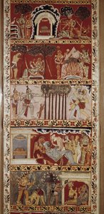 Scener av Ramayana, episk dikt komponerad på 600-talet av Valmiki och berättar legenden om Rama. Western Bengal.Victori & Albert Library. London av School Indian