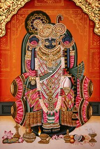 Shri Bankey Bihari miniatyrmålning, Vrindavan, Mathura, Indien av School Indian