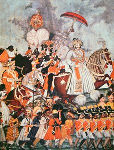 The Great Akbar (färg litho) av School Indian