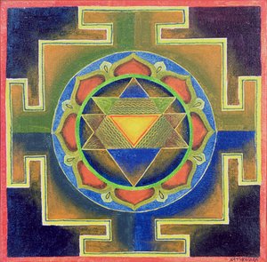 Yantra-målning (pigment på papp) av School Indian