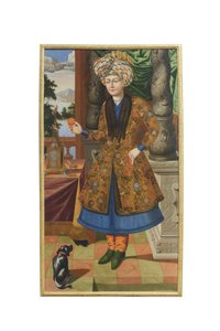 En man i persisk dräkt, okänd konstnär, Safavid-perioden (olja på duk) av School Iranian