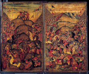 Kampscen. 1600-talsmålning av indo-iranskt ursprung. Museum för dekorativ konst, Paris av School Iranian