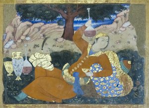 Fresko i Chehel Sotoun-palatset, Esfahan, Iran av School Iranian