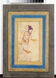 Porträtt av en iransk dervischmästare (iransk mästare Dervisch) - Målad miniatyr, akvarell, gouache och guld på kartong (14,8x7,9 cm), tidigt 1600-tal - State Hermitage, Sankt Petersburg (Ryssland) av School Iranian