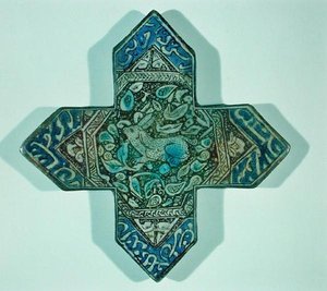 Tidig lysterväggplatta som visar en jaktscen, troligen gjord i Kashan, Iran