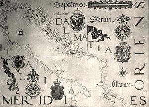 En karta över Adriatiska havet (vellum) (s/v foto) av School Italian
