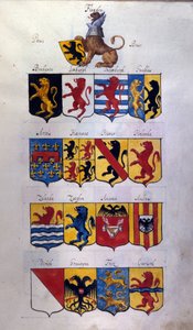 Blazon of the Netherlands (Holland, Flanders, Hainaut) med drakar, Archivio di Stato of Milano