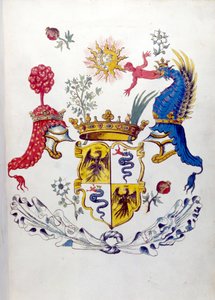 Blazon från familjen Visconti i Milano, med representation av en drake som slår ett barn. Milanos statsarkiv