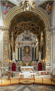 Interiörvy av basilikan Santa Maria del Popolo (interiörvy av kyrkan Santa Maria del Popolo) 1400- till 1600-talets Rom Italien av School Italian