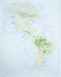 Fysisk karta över Amerika (färg litho) av School Italian