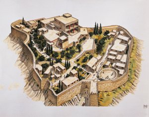 Rekonstruktion av antika Mykene (färg litho)
