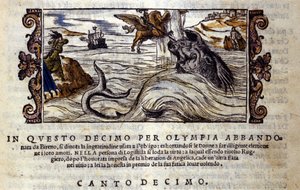 Scen av den ridderliga dikten "Orlando Furioso" (Den rasande Roland) av Ludovico Ariosto (1474 - 1533) X L