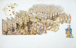 Terrakottaarmén i kejsar Qin Shi Huangs grav (färg litho) av School Italian