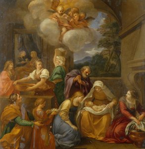 Johannes Döparens födelse (olja på koppar) av School Italian