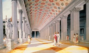 Trajanus forum - rekonstruktion av pelargången (färg litho) av School Italian