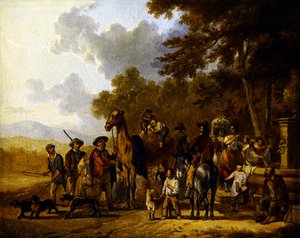 Resenärer med kamel (olja på duk) av School Italian