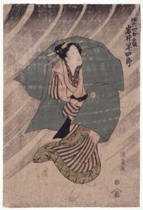 Skådespelaren Iwai Shijaku i en kvinnlig roll (träsnitt i färg) av School Japanese