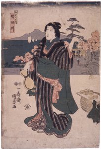 Edo Meisho House: Sumidagawa (kvinna med kalebass) av School Japanese