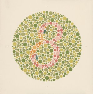 Ishihara färgtest för att upptäcka färgblindhet. (färglitografi)
