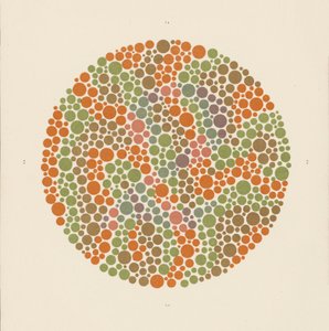 Ishihara färgtest för att upptäcka färgblindhet. (färglitografi)