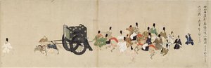Illustrerad berättelse om inbördeskriget, The Imperial Visit to Rokuhara (Illustrerad berättelse om inbördeskriget, The Imperial Visit to Rokuhara) - Anonymt verk, akvarell och tusch på papper, femte rulle av School Japanese