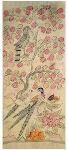 En panel från en åttafaldig skärm (naturliga pigment på papper) av School Korean